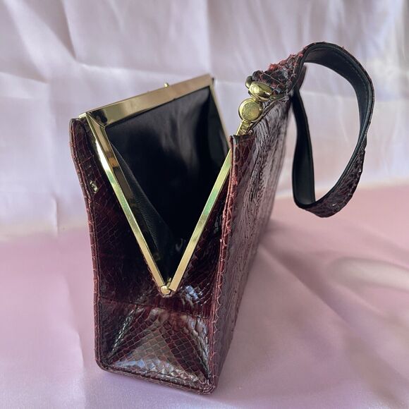 Vintage frame handbag purse clutch snakeskin Red - Picture 7 of 16